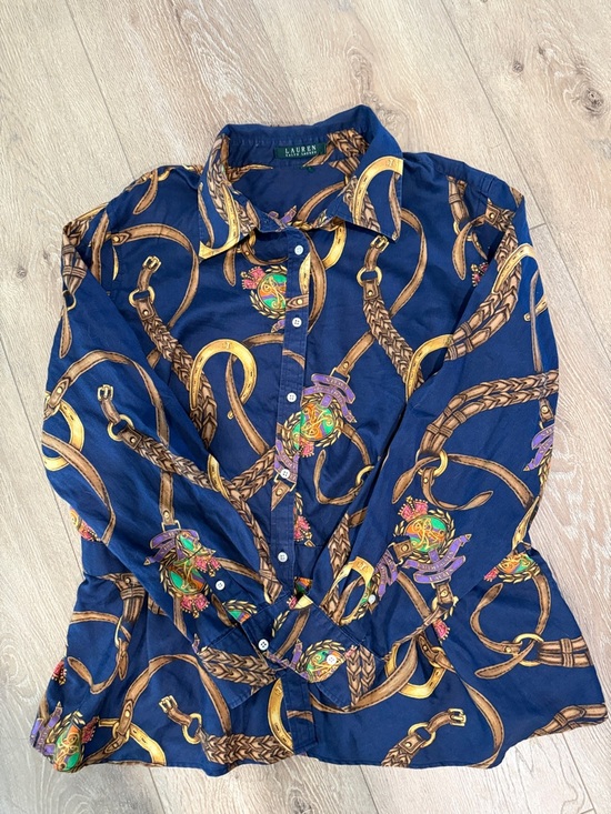 Lauren Ralph Lauren Tops - Lauren Ralph Lauren Navy with Gold Chain Print Shirt